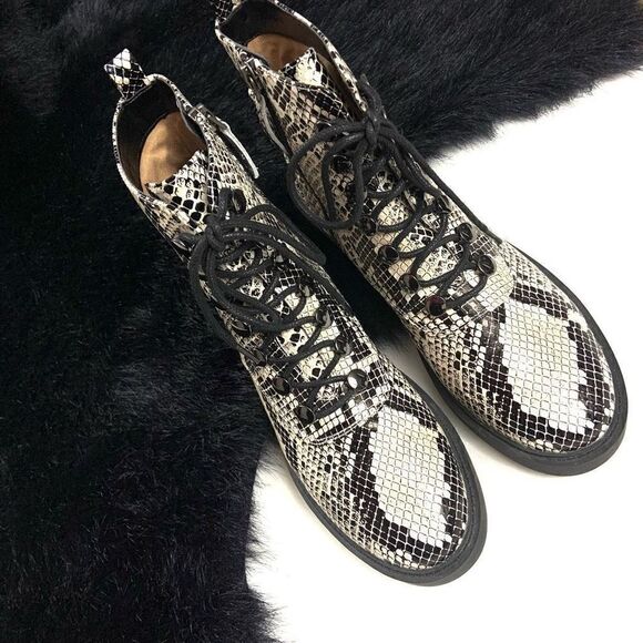New✨ PAOLO Snakeskin Combat Lace-up Boots - Picture 2 of 9